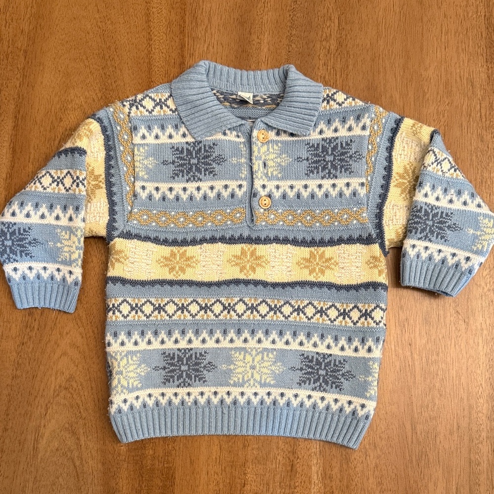 Vintage Infant Blue and Cream Patterned Sweater